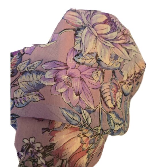 Womens Bellina Purple Floral Blouse Long Sleeve Sheer Summer Cottage Sz XL - Picture 8 of 10